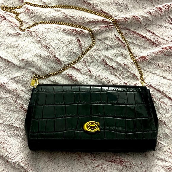 Coach crocodile leather black bag with gold straps —- mint mint condition - Picture 1 of 6